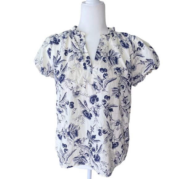 Doe and Rae floral print ruffle v-neck blouse in ivory Small - Picture 3 of 8